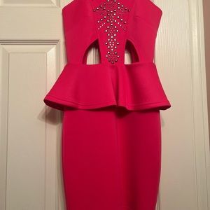 Hot Pink Rhinestone cut out dress